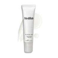 A tube of Blemish SOS stands upright, with a wavy swatch of light-colored gel and a droplet beside it.