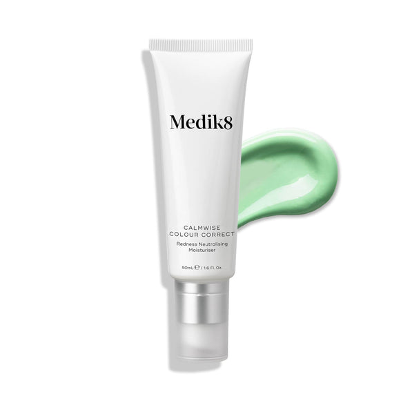 A tube of Calmwise Colour Correct stands upright, with a swatch of the product texture next to it.-19