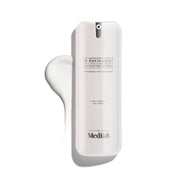 A white pump bottle of r-Retinoate Day & Night Eye Serum, with a droplet of product next to it.