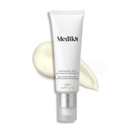A white tube of Advanced Day Ultimate Protect stands upright, with a swipe of light cream next to it.