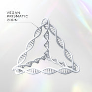 Vegan prismatic PDRN design on a light background