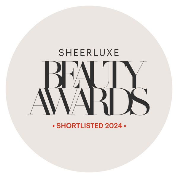 SheerLuxe Beauty Awards 2024 shortlisted badge on a white background
